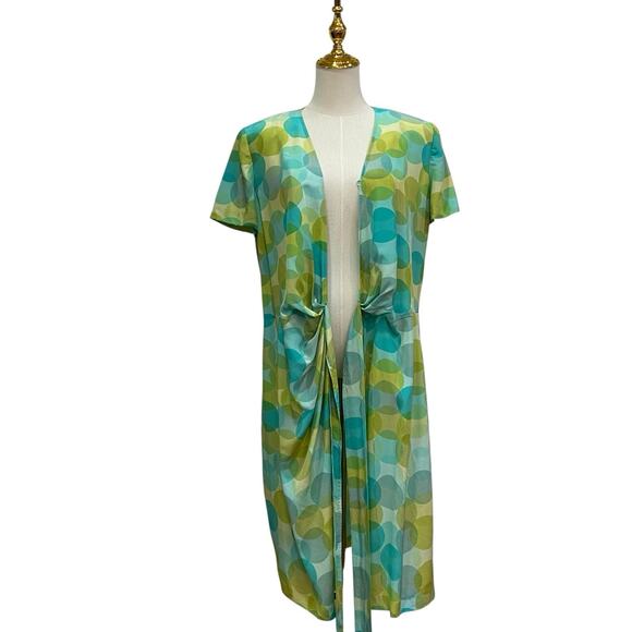 Vintage 90s Maggy London 100% Silk Green & Blue Polka Dot Wrap Dress size 10 - Picture 5 of 10